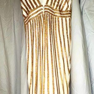 JOVANI white with Gold beading Formal gown. Size 10 fits more like a size 8.